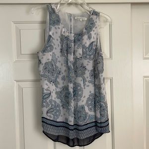 Navy Blue and White Paisley Blouse